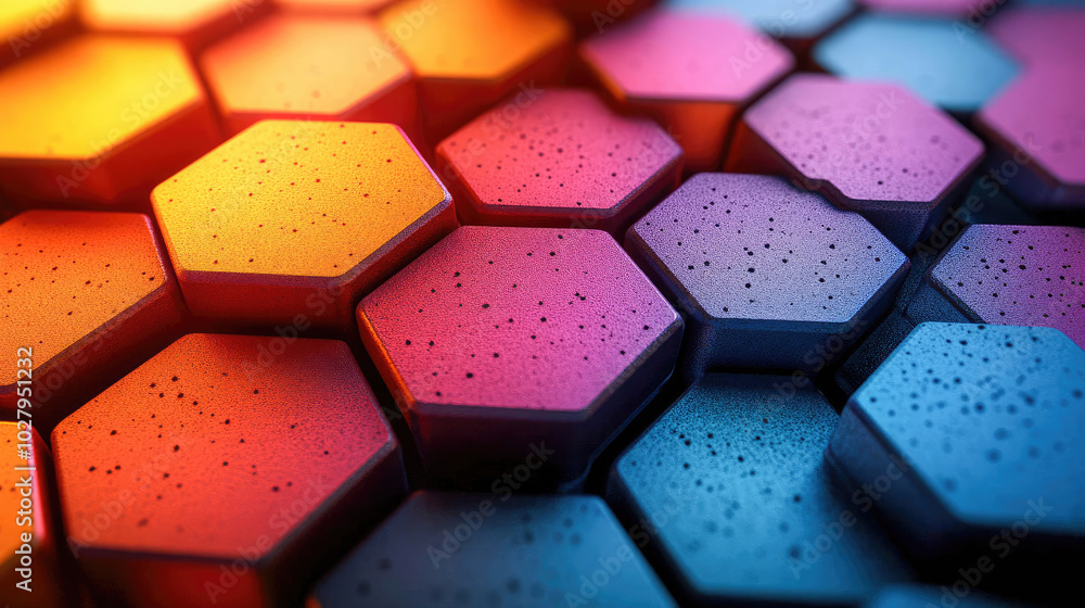 Fototapete a colorful array of hexagonal blocks arranged in a gradient, representing vibrant abstract art and m