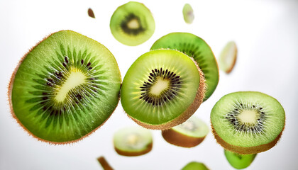 Fototapeta premium kiwi slices, on a white background