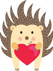 Cute hedgehog holding a red heart