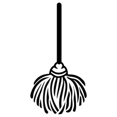 mop icon or modern line symbol. Vector line art and icon design with bold outline. Black and white Pixel Perfect minimalistic symbol isolated white background. Silhouette simple thin sign