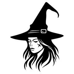 sorceress icon or modern line symbol. Vector line art and icon design with bold outline. Black and white Pixel Perfect minimalistic symbol isolated white background. Silhouette simple thin sign