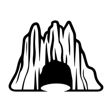 recommend clip art: cave icon or modern line symbol. Vector line art and icon design with bold outline. Black and white Pixel Perfect minimalistic symbol isolated white background. Silhouette simple thin sign