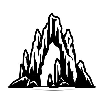 recommend clip art: cave icon or modern line symbol. Vector line art and icon design with bold outline. Black and white Pixel Perfect minimalistic symbol isolated white background. Silhouette simple thin sign