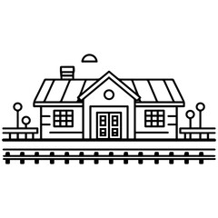 railway station icon or modern line symbol. Vector line art and icon design with bold outline. Black and white Pixel Perfect minimalistic symbol isolated white background. Silhouette simple thin sign