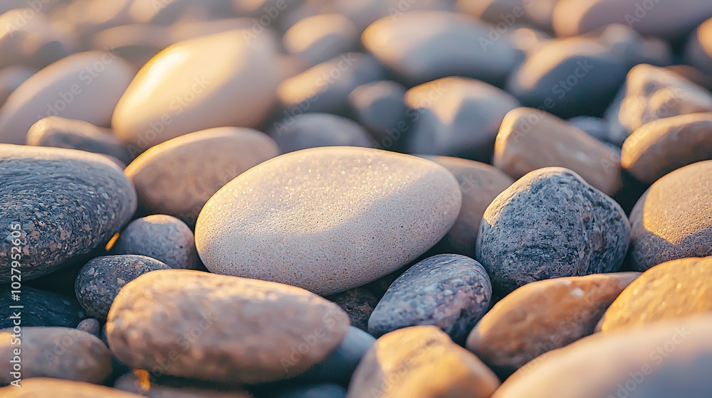 Poster a close-up of several rocks with water droplets on them, featuring one rock with a minimal amount of