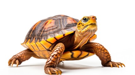 Fototapeta premium A Curious Turtle with a Yellow and Orange Shell