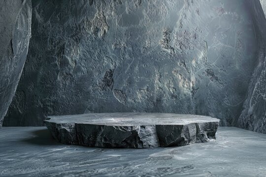 Minimalist Product Presentation with Black Stones on Gray Background