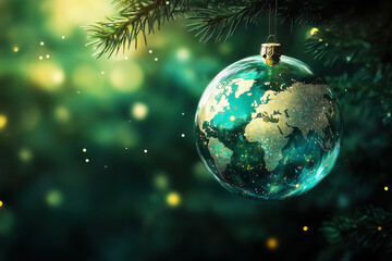 Christmas World Map Globe Ornament Ball in Green Colors