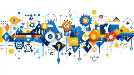 Obraz premium Colorful Geometric Illustration of Abstract Shapes and Icons