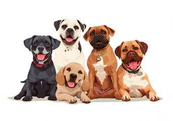 Obraz premium Illustration of funny dog's company on white background