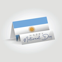 Argentina country paper flag standing on the ground. Happy national day flag design.