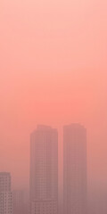 Fototapeta premium Skyscrapers shrouded in a soft pink haze, creating a dreamy and atmospheric urban landscape ideal for mobile phone wallpapers