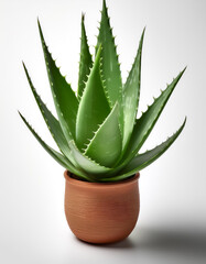 Aloe vera in pot, isolated on a white background