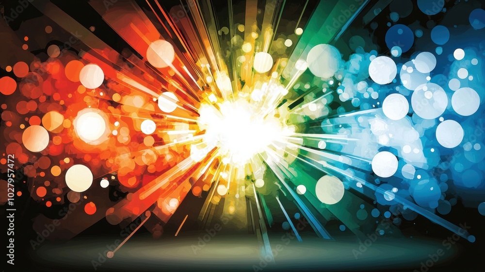 Poster colorful burst of light with dynamic background patterns