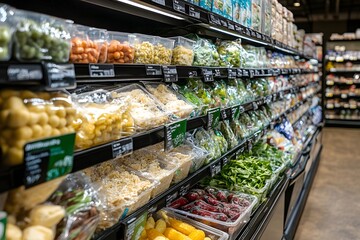 Fototapeta premium A well-organized frozen foods section with a variety of frozen fruits, vegetables, and ready-to-eat meals