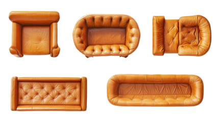 Collection of Brown Leather Sofas on a White Background Generative AI