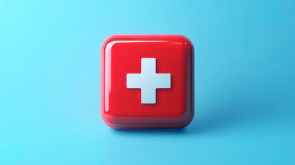 Fototapeta premium A red square with a white plus sign on a blue background.