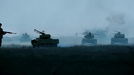 Tanks advance through the smokefilled battlefield with determination and purpose