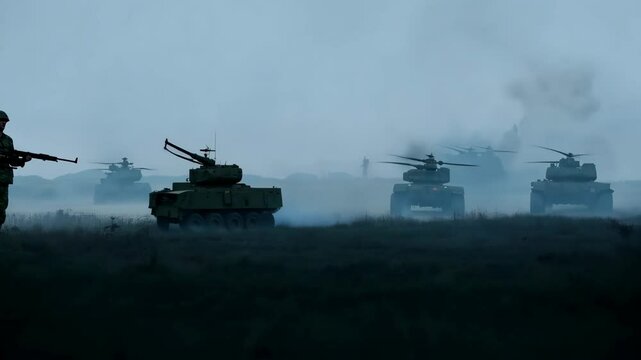 Tanks advance through the smokefilled battlefield with determination and purpose