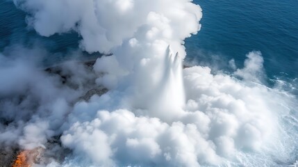 Obraz premium A geyser exploding from the earth in a burst of steam and water, capturing the untamed geothermal power of water, geyser explosion, natural power release