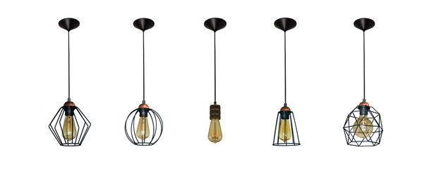 modern loft chandelier isolated on white background. set