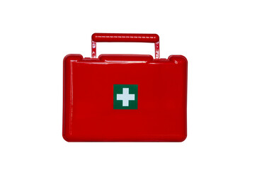 first aid kit isolated on white background. red medicine box