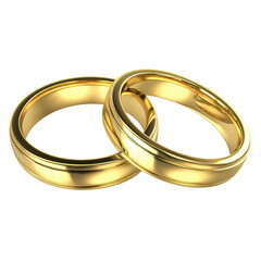 Two elegant gold wedding rings on a white isolated background. isolated on transparent background.