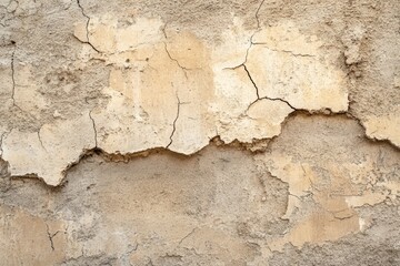 Fototapeta premium A textured wall displays extensive cracks and peeling surfaces, highlighting the effects of time and weathering over the years