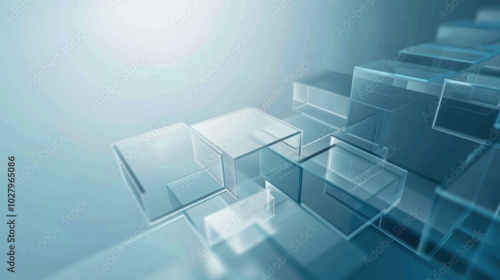 Aufkleber 3d rendering of translucent cubes in a futuristic blue setup