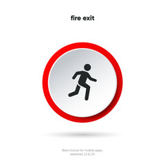 Emergency fire exit door icon. Red and green exit signs with different directions.