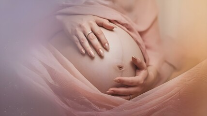 Embracing New Life: A Close-Up of a Pregnant Belly Wrapped in Soft Fabric, Symbolizing Maternal Love and the Anticipation of Motherhood