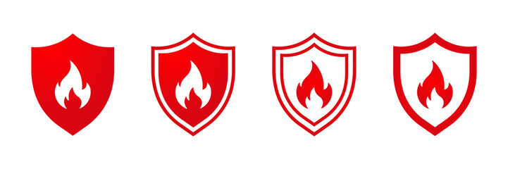 Fire flames icons collection. Red flame in abstract style on white background for UI UX website mobile app game operation system.