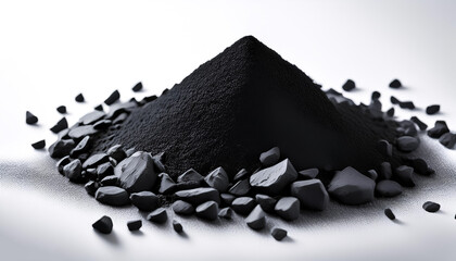 granular black activated charcoal on a white background