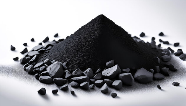 granular black activated charcoal on a white background