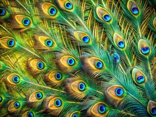 Long Exposure of Vibrant Peacock Feathers in Bright Colors - Nature's Artistry Captured in Motion for Abstract Photography, Wildlife, and Colorful Displays