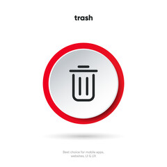 Flat trash, delete, recycle, cleaning, clean, erase, cross vector icon, symbol, sign, emblem, button, push button on white background for UI UX, website, mobile app.
