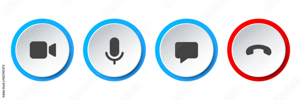 Poster Phone calling icon set. Streaming icon set. Video call buttons set. Collection of internet conversation buttons. A set of video communication elements. Stock vector EPS10.