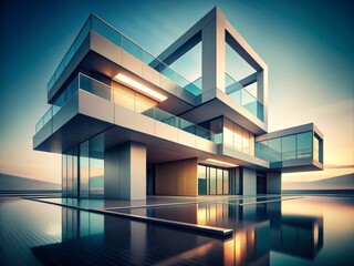 Obraz premium Minimalist Interlocking Shapes in Muted Tones - Architectural Photography of Contemporary Design Elements