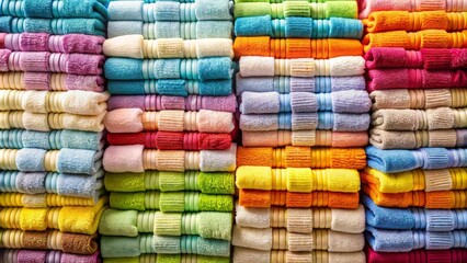 Soft Stacked Towels on White Background - Perfect for Home Decor and Spa Settings, High-Quality Drone Photography for Bath and Wellness Products