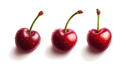 Fresh Cherries Displayed in a Row Against a Plain White Background Generative AI