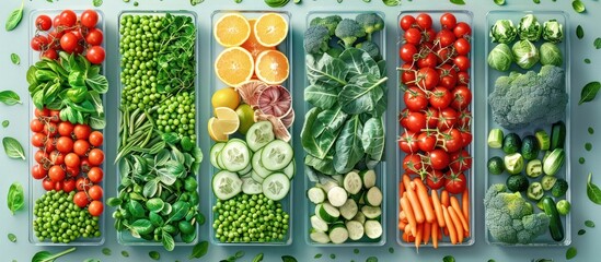 Vibrant Assortment of Fresh Organic Vegetables and Greens Arranged on Green Background  Healthy Eating Clean Nutrition and Vegan Lifestyle Concept
