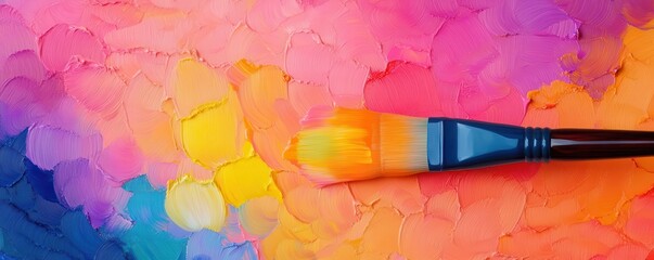 Fototapeta premium A kaleidoscope of vibrant colors pouring from a paintbrush, creating a dreamlike, fantastical scene