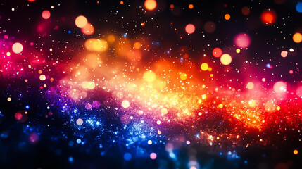 Fototapeta premium A mesmerizing display of colorful bokeh lights and sparkling particles, creating a dreamy and magical atmosphere with warm and cool hues blending together beautifully