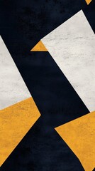 Bold geometric shapes in yellow, white, and black
