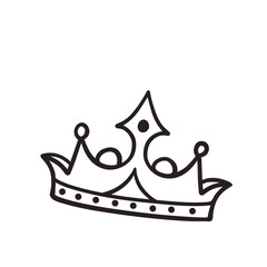 Crown hand drawn doodle line icon. Simple sketch of crown of medieval monarch, tiara of king or queen, princess and prince. Luxury royalty and kingdom symbol in doodle style vector illustration