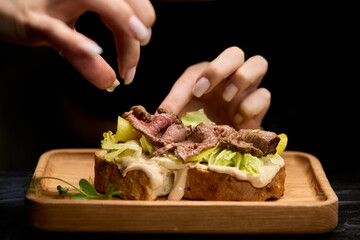Enjoy a delicious gourmet sandwich made with the freshest ingredients, perfect for food lovers
