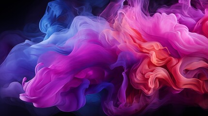abstract purple and violet fluffy pastel ink smoke cloud against black background