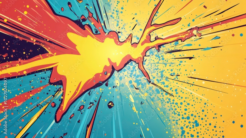 Aufkleber abstract background with colorful paint splashes and radiating lines, creating a dynamic and energet