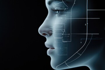 Biometric precision: advanced facial scanning line, the intricate technology of modern security, with precise recognition features enhancing personal identification and safeguarding access