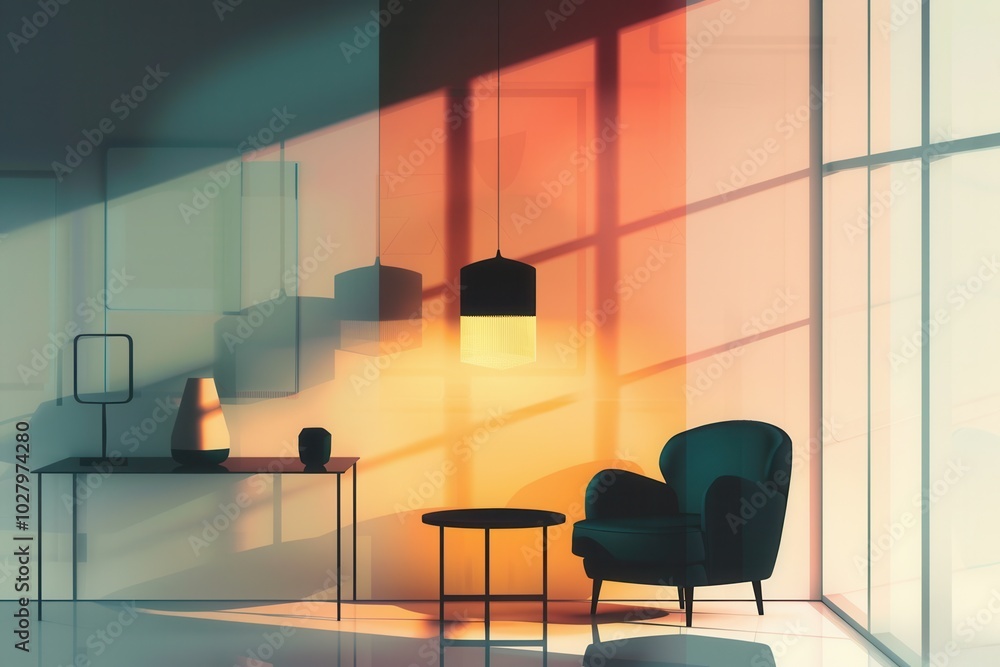 Aufkleber various furniture silhouettes create an inviting ambiance with soft lighting and a gentle gradient b